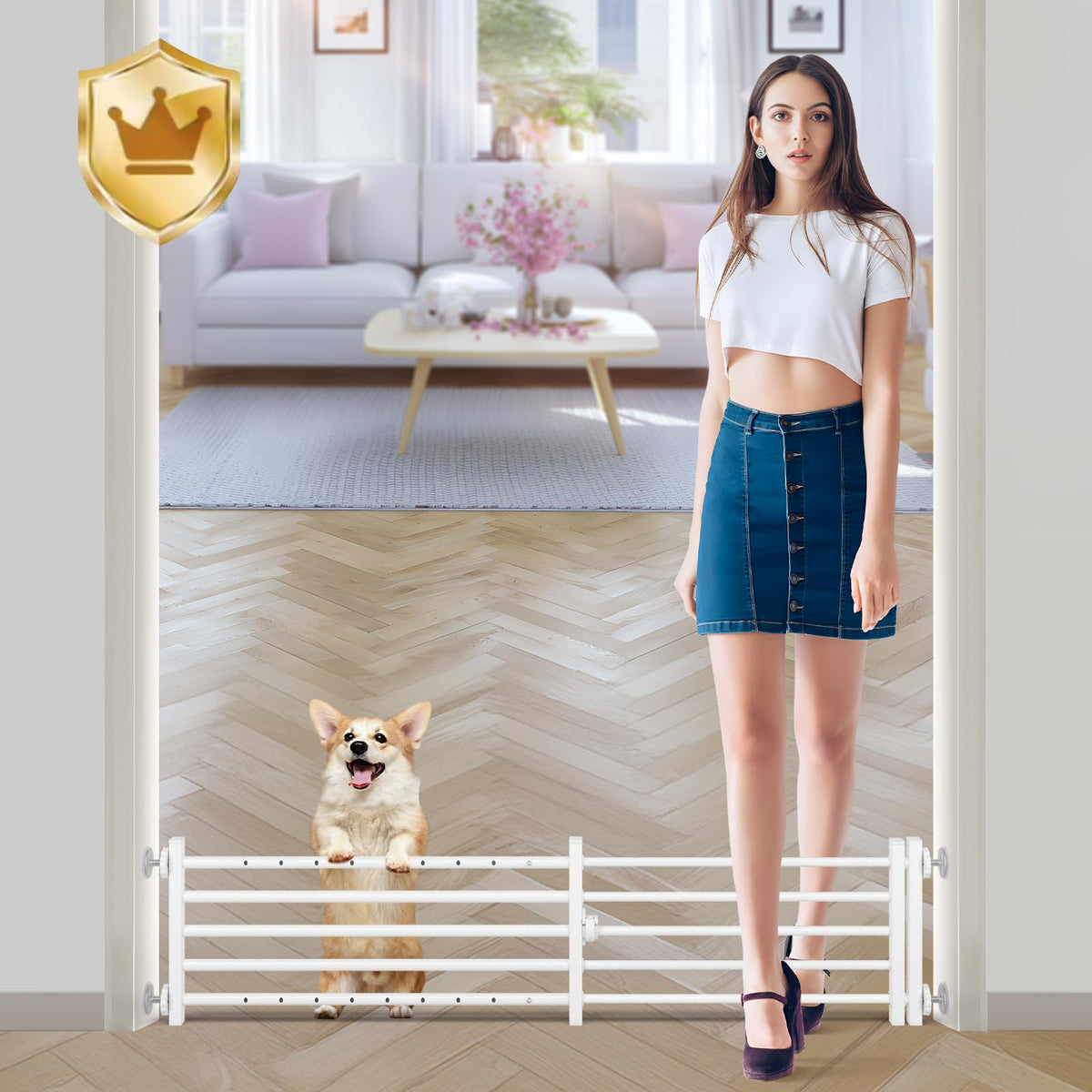 Malier Indoor Dog Gate wide opening demonstrates versatile doorway safety for households with pets.