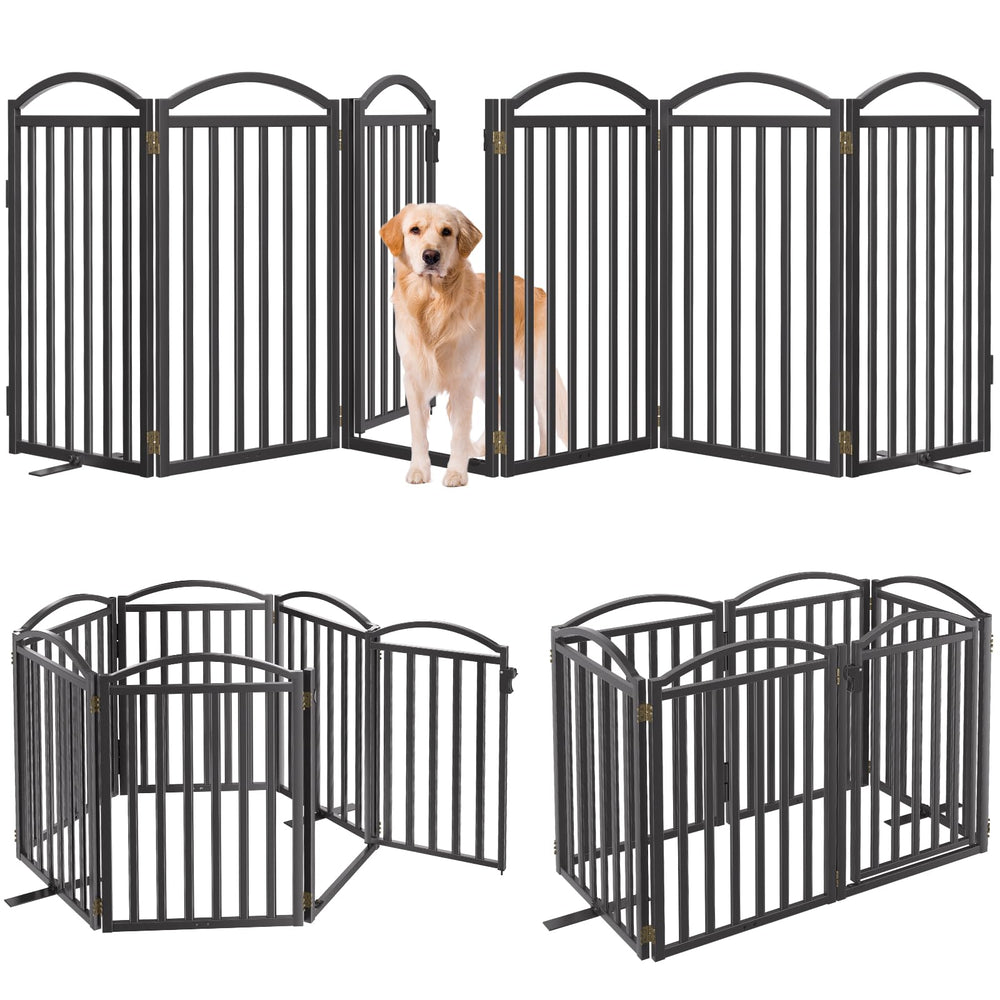 Malier metal freestanding dog gate with door six panels creating a sturdy wide barrier