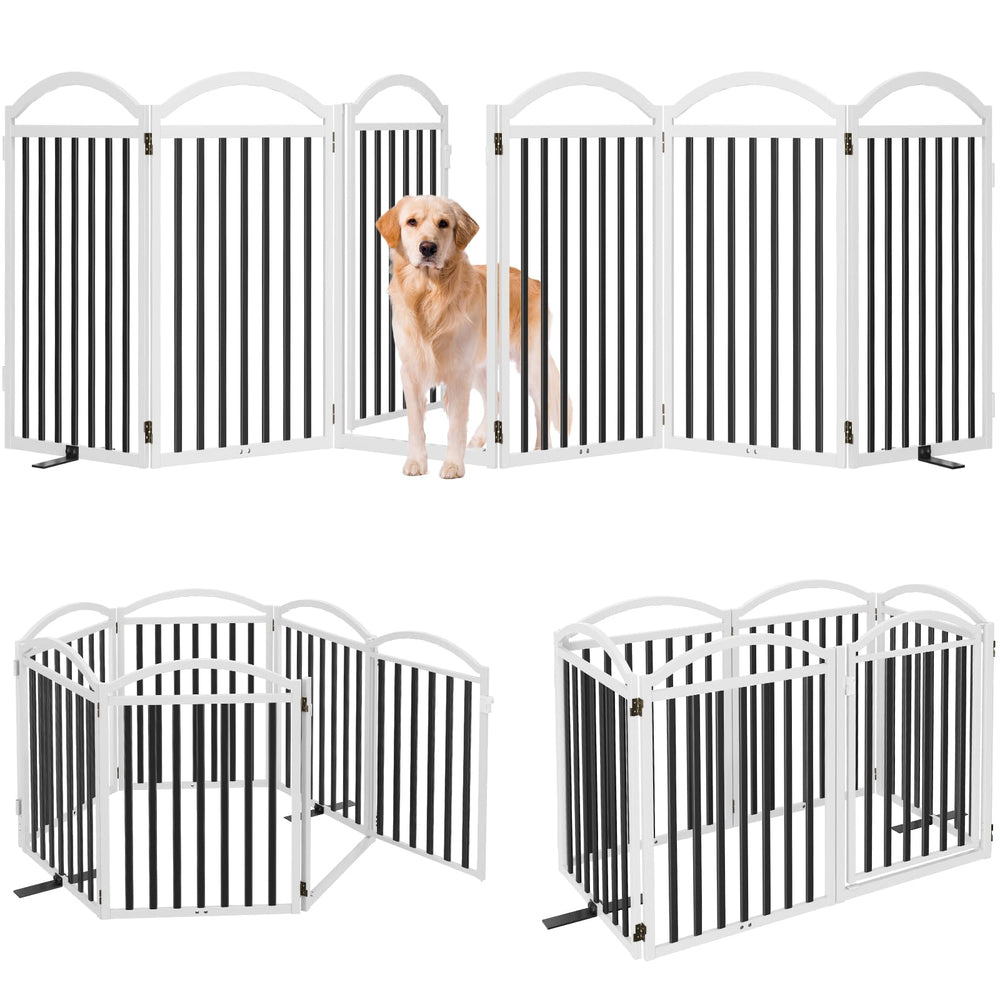 Malier metal freestanding dog gate with door in open configuration for safe stair access control.