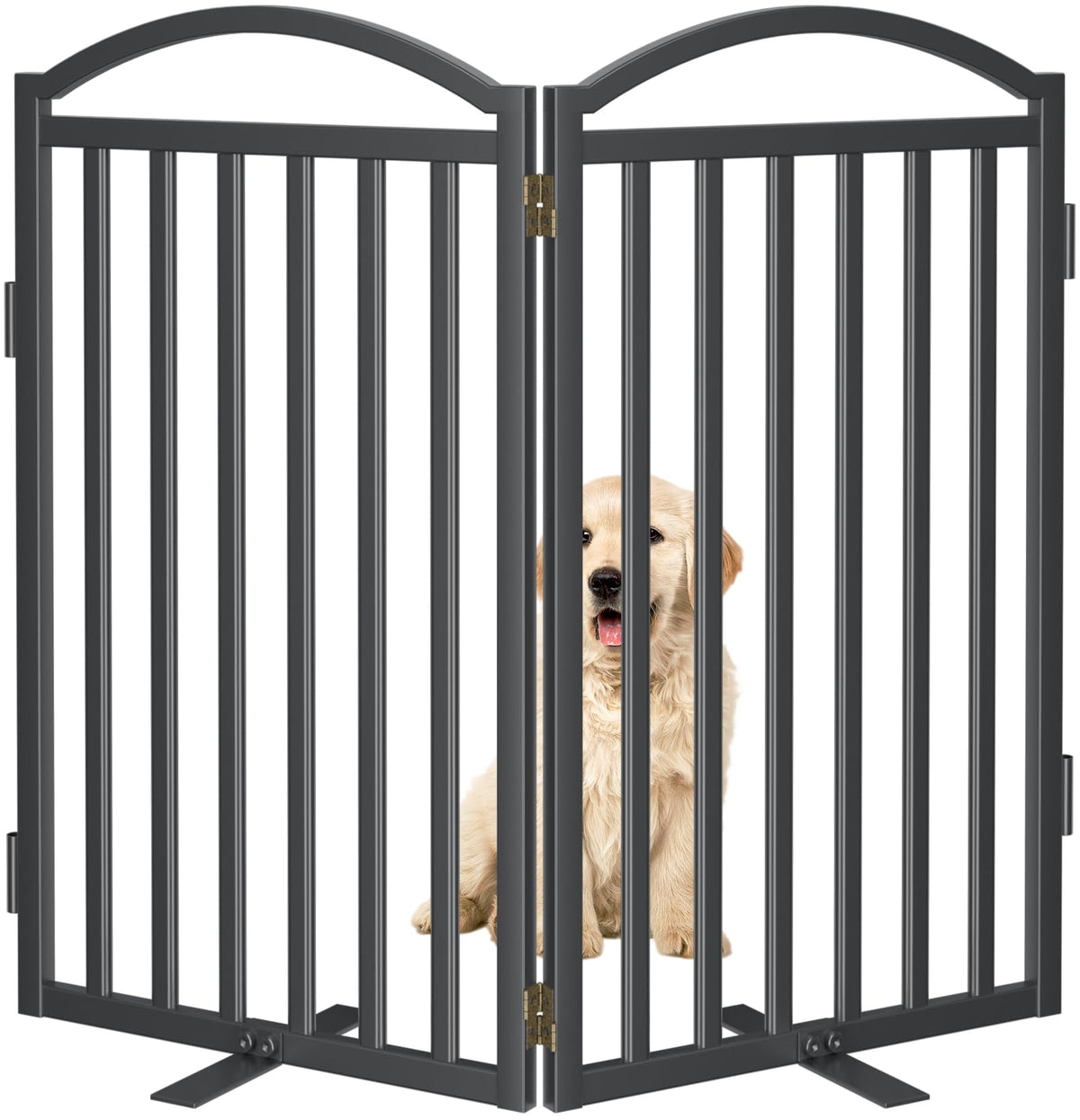 Malier metal freestanding dog gate side view shows sturdy construction for safe containment.