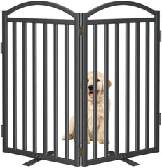 Malier metal freestanding dog gate side view shows sturdy construction for safe containment.