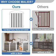Malier metal freestanding dog gate folded panel for compact storage.