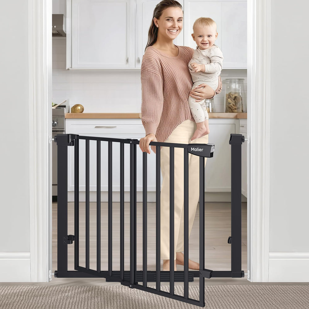 Malier Newest Baby Gate walk-through opening for easy entry with a baby or belongings