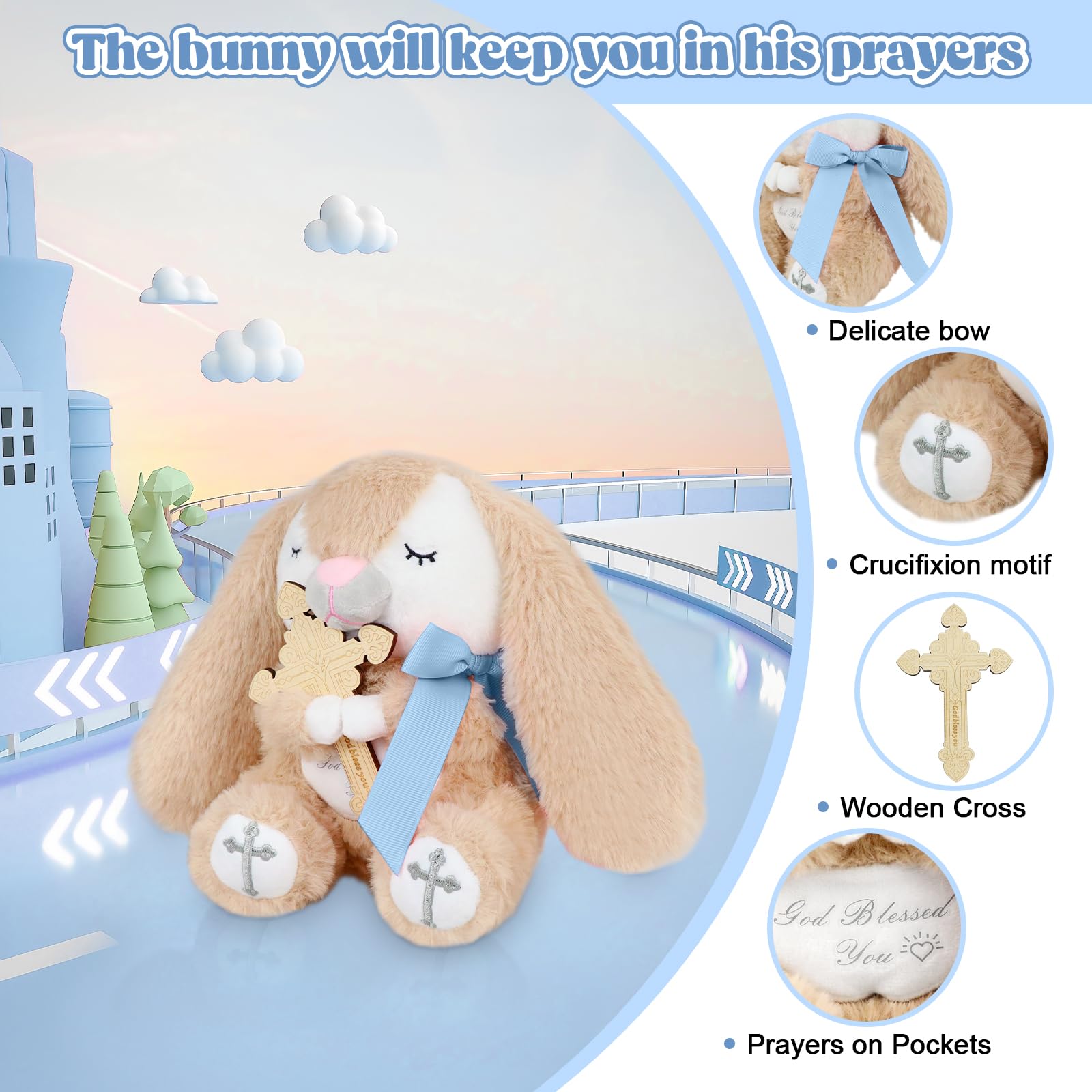 Malihome prayer bunny blue infant baptism gift for newborns