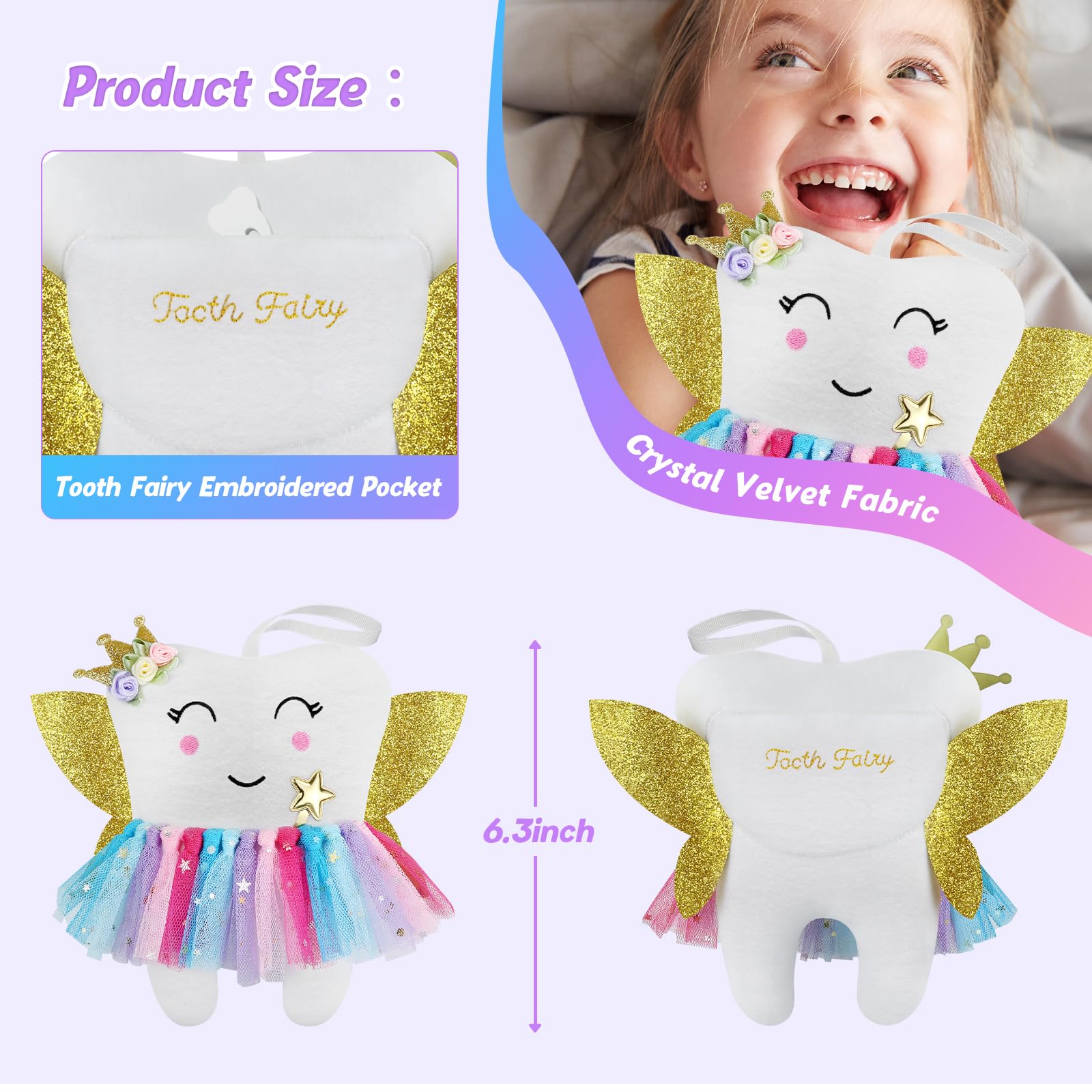 Malihome tooth-fairy-pillow-colorful-skirt features playful design for imagination.