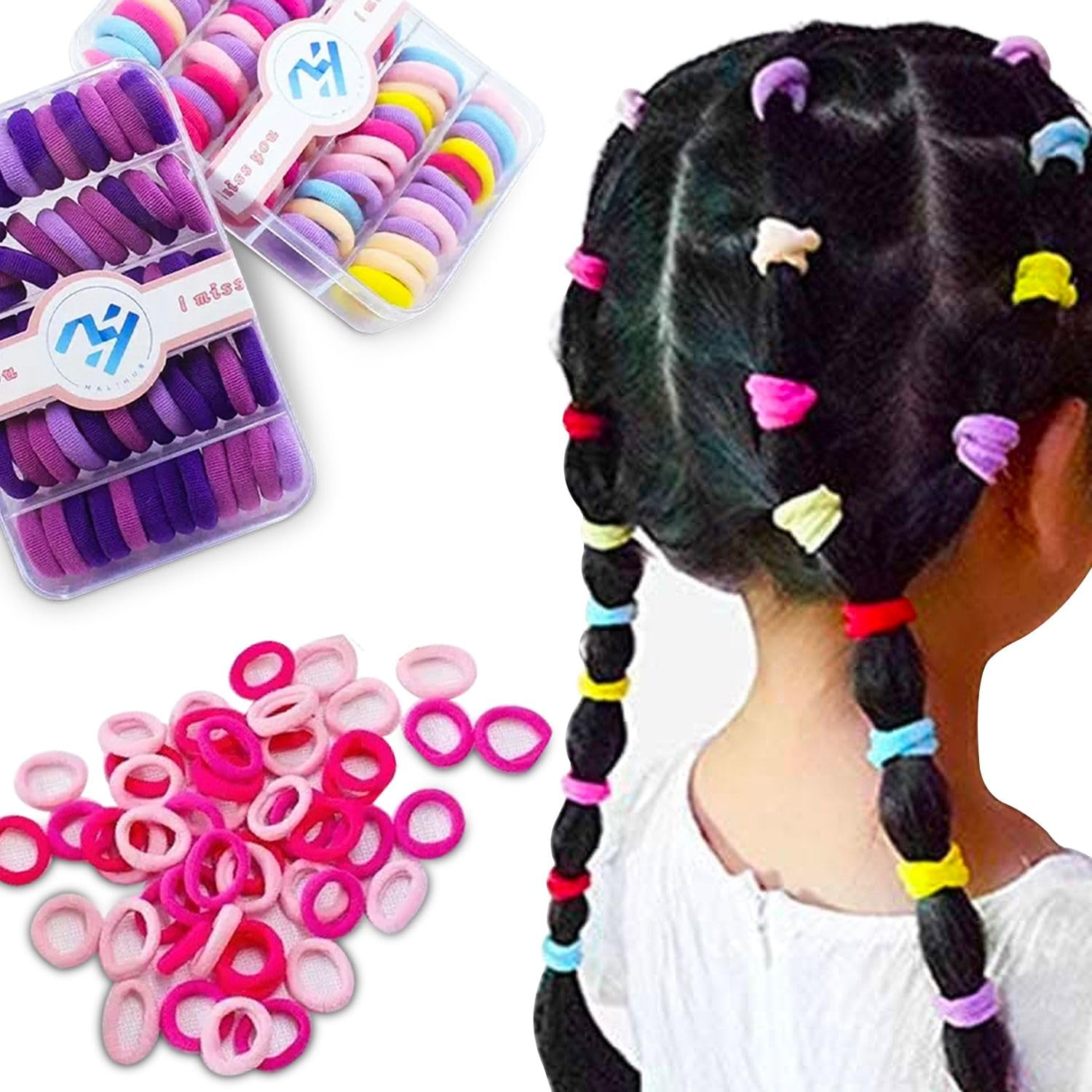 MALIHUB box 60pcs contains versatile hair ties for easy styling