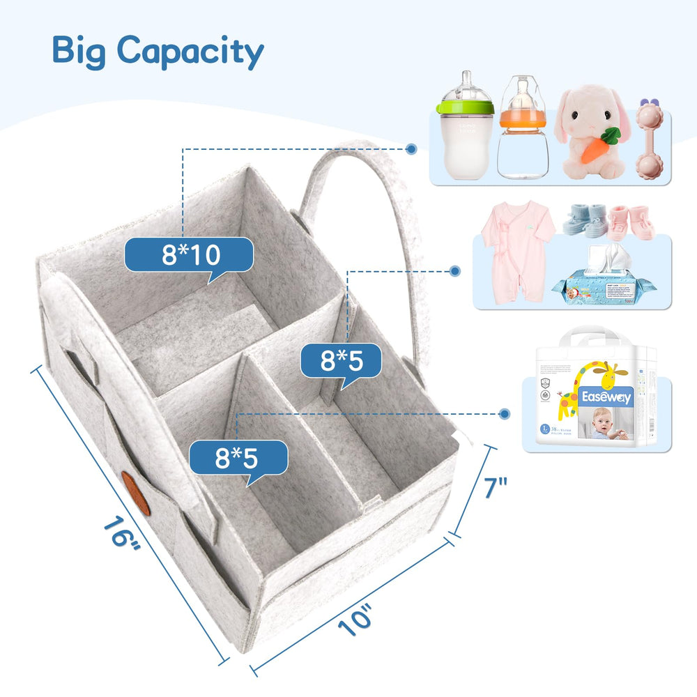 Maliton diaper caddy with removable divider for customizable sections