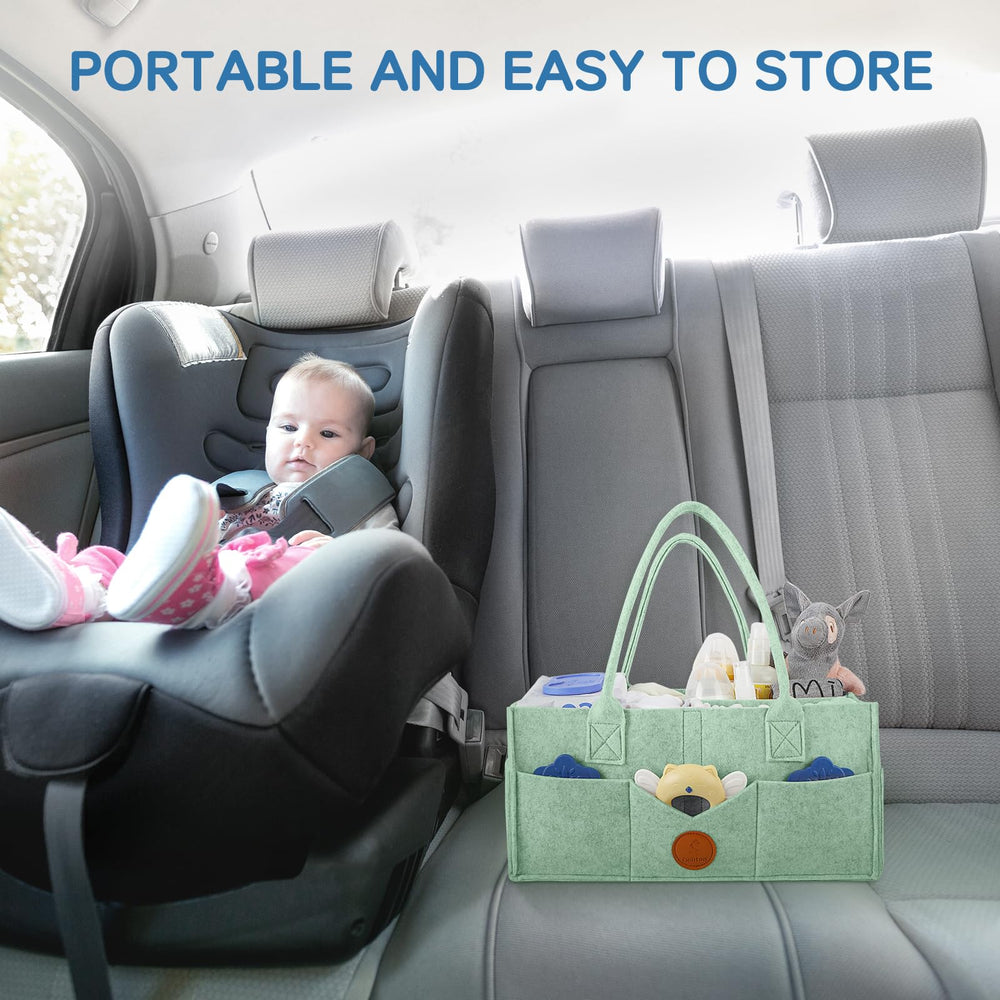 Maliton nursery-use view shows caddy ready for changing table, dresser, or shelf