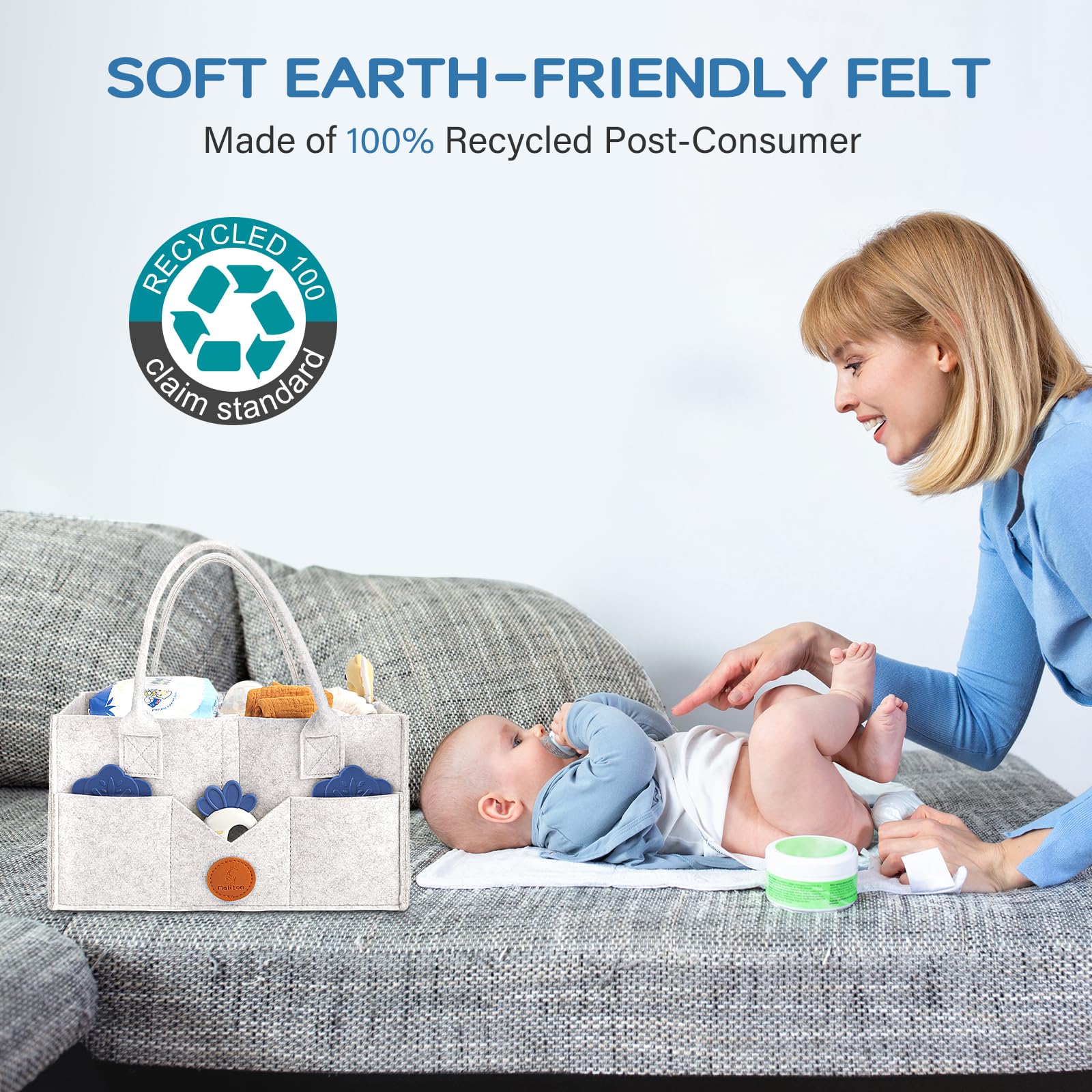 Maliton diaper caddy in nursery keeping supplies organized