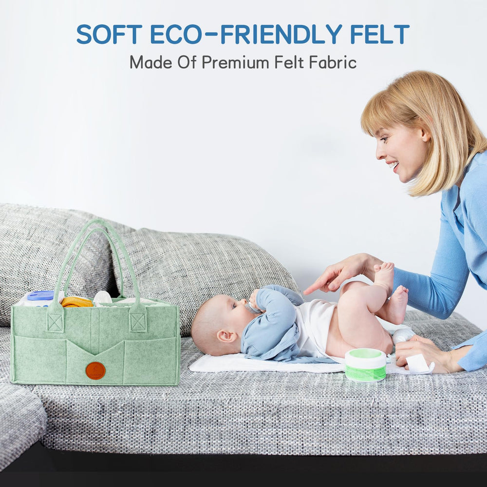 Maliton diaper caddy removable divider demonstrates flexible storage for varying baby items