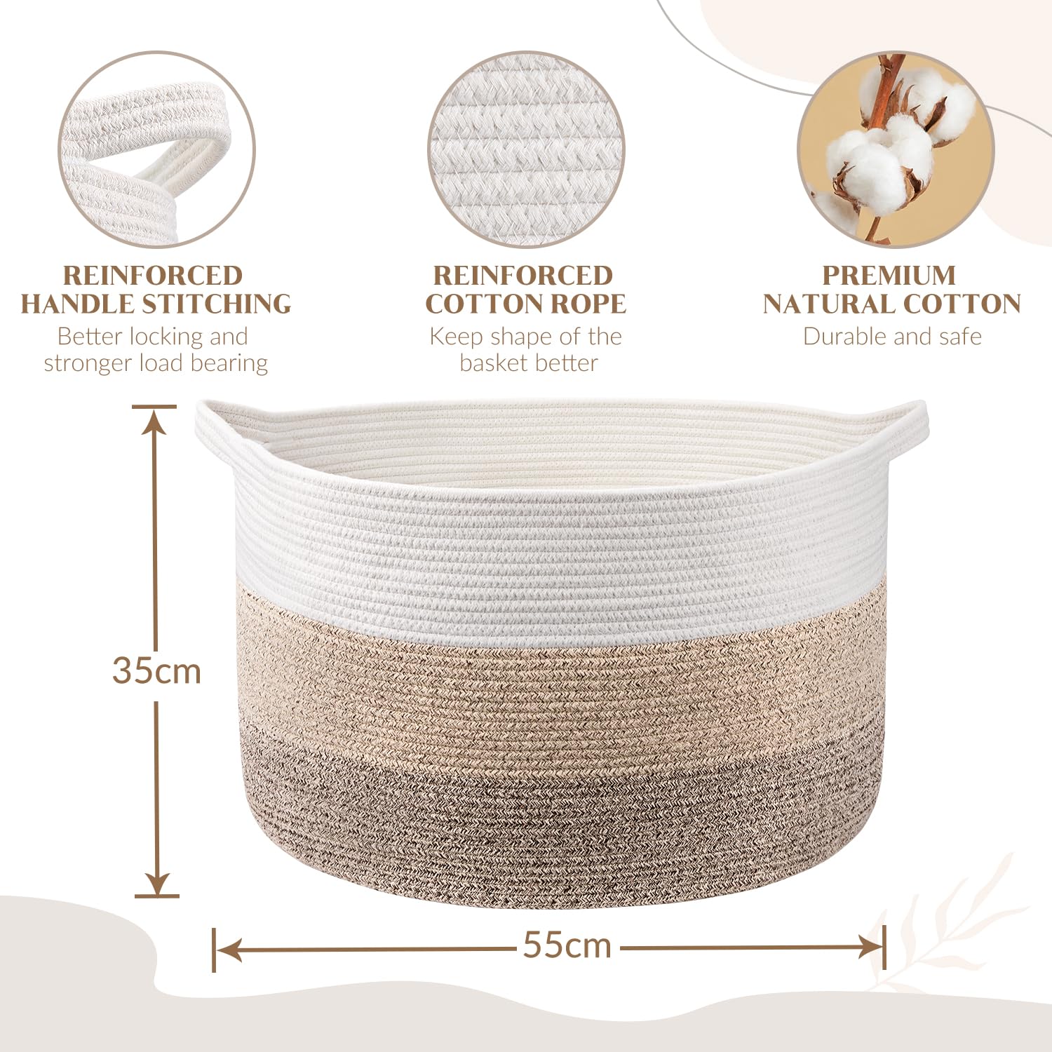 Maliton basket with reinforced handles for easy moving between rooms.