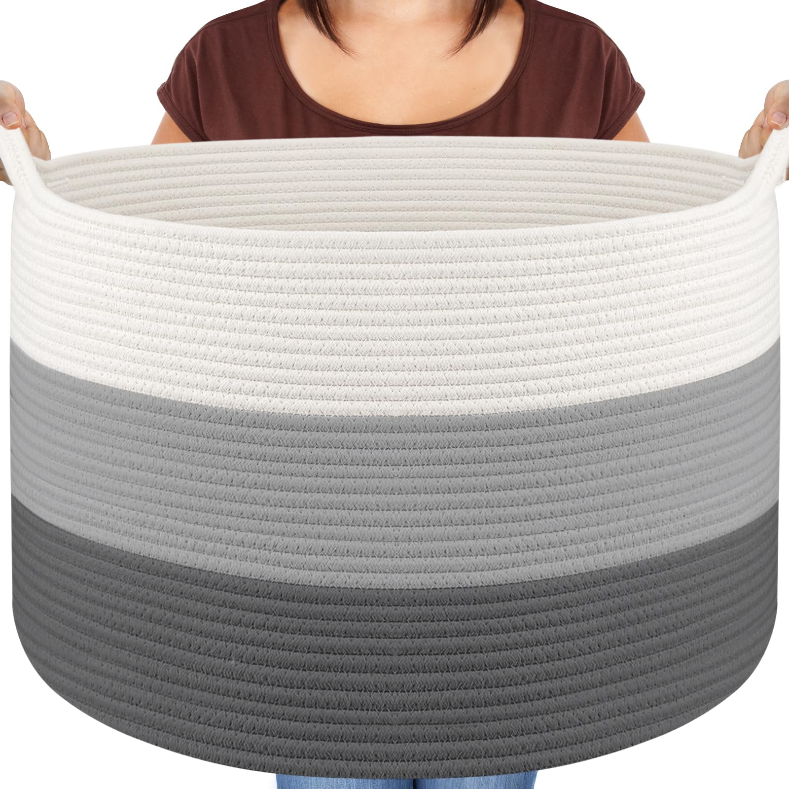 Maliton blanket basket exterior shows sturdy cotton rope construction for durable storage