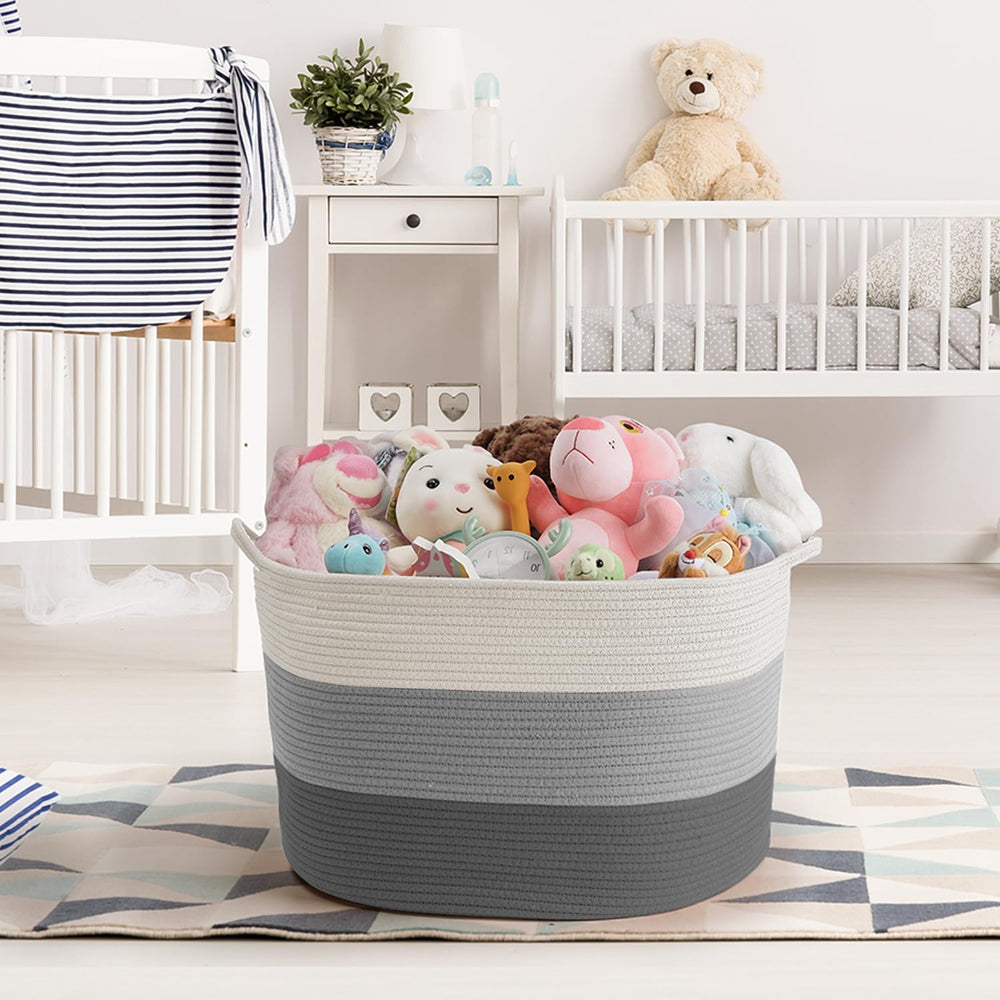 Maliton blanket basket with reinforced handles for easy moving between rooms
