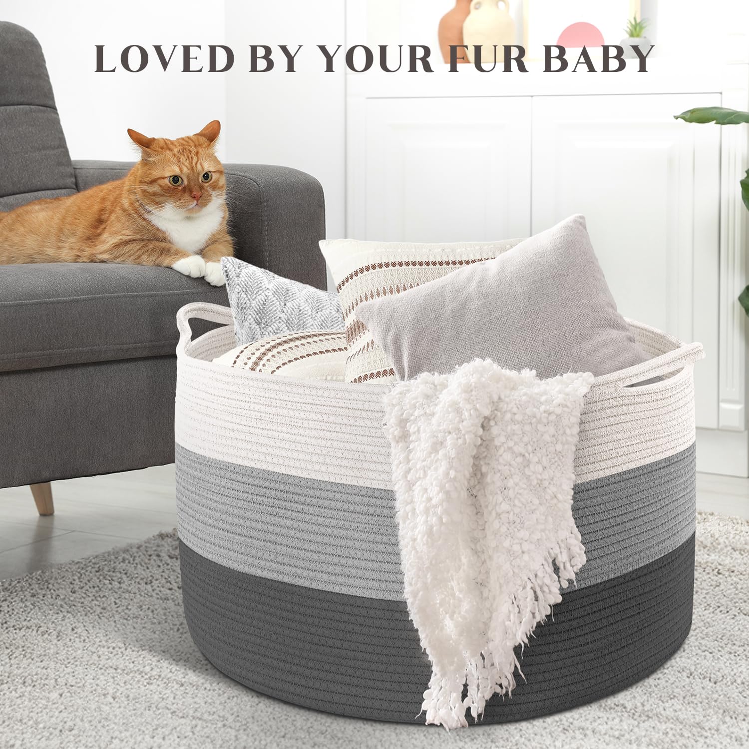 Maliton woven basket blends with modern decor in living room