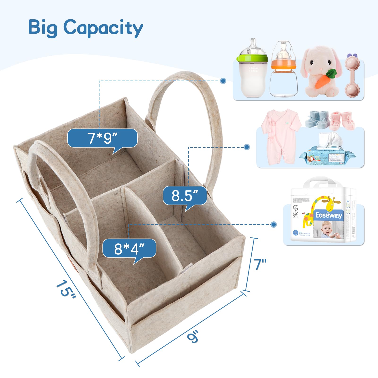 Maliton diaper caddy with two compartments divider for organized changing essentials