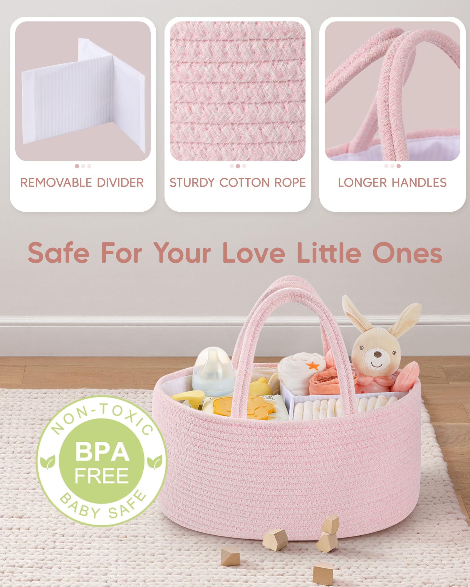 Maliton diaper caddy with extended handles for easy transport around the home