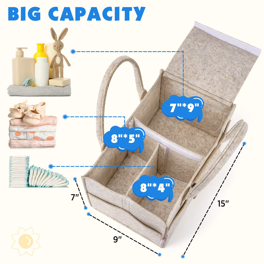 Maliton diaper caddy half-lid design provides hidden storage for private items