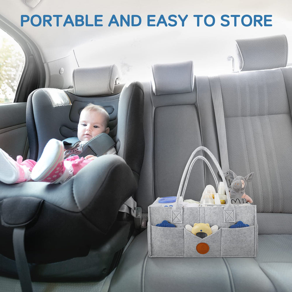 Maliton Diaper Caddy handle design enables easy transport between rooms.