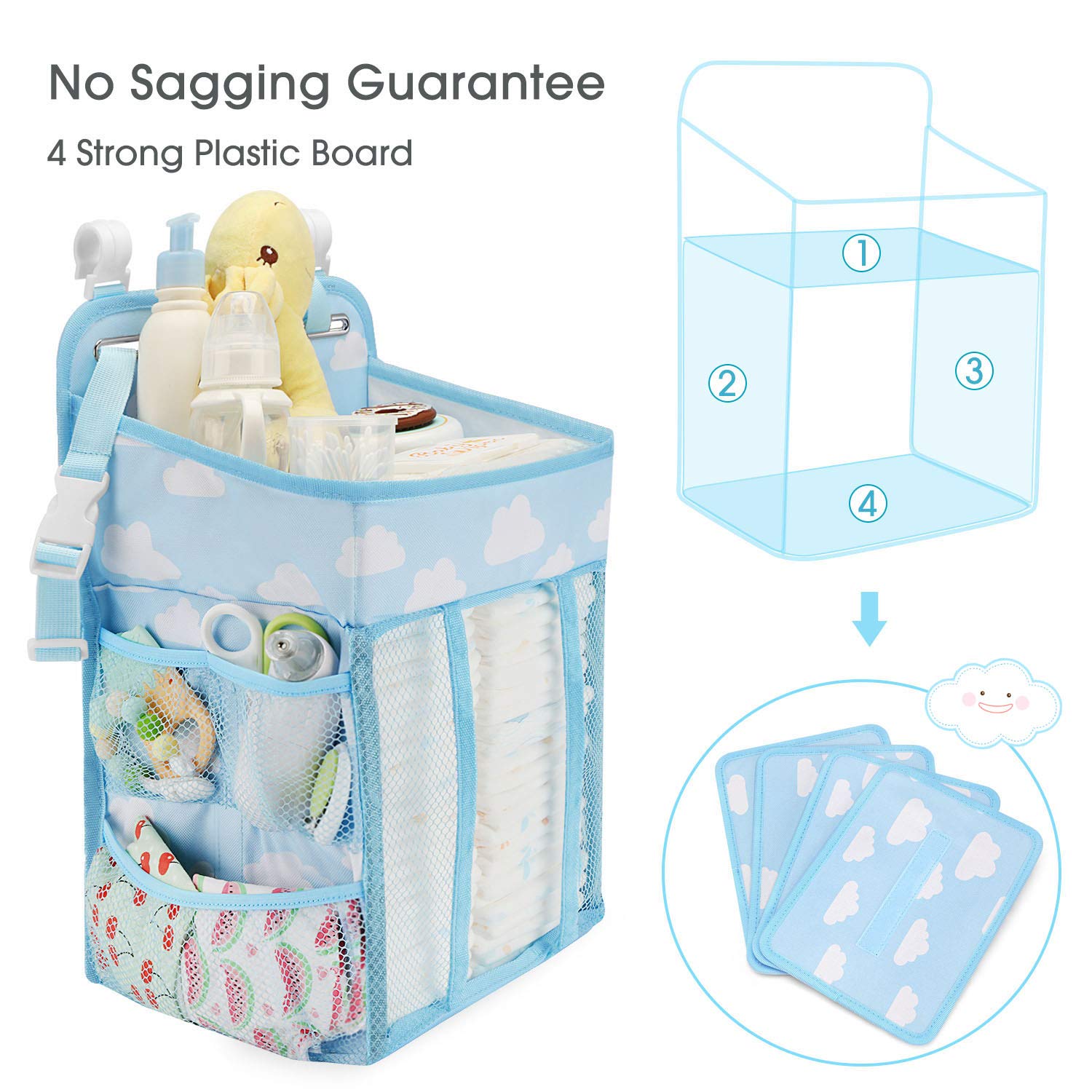 Maliton diaper caddy with mesh pockets provides quick access to baby essentials