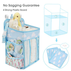Maliton diaper caddy with mesh pockets provides quick access to baby essentials