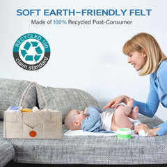 Maliton diaper caddy with outer pockets for toys and wipes
