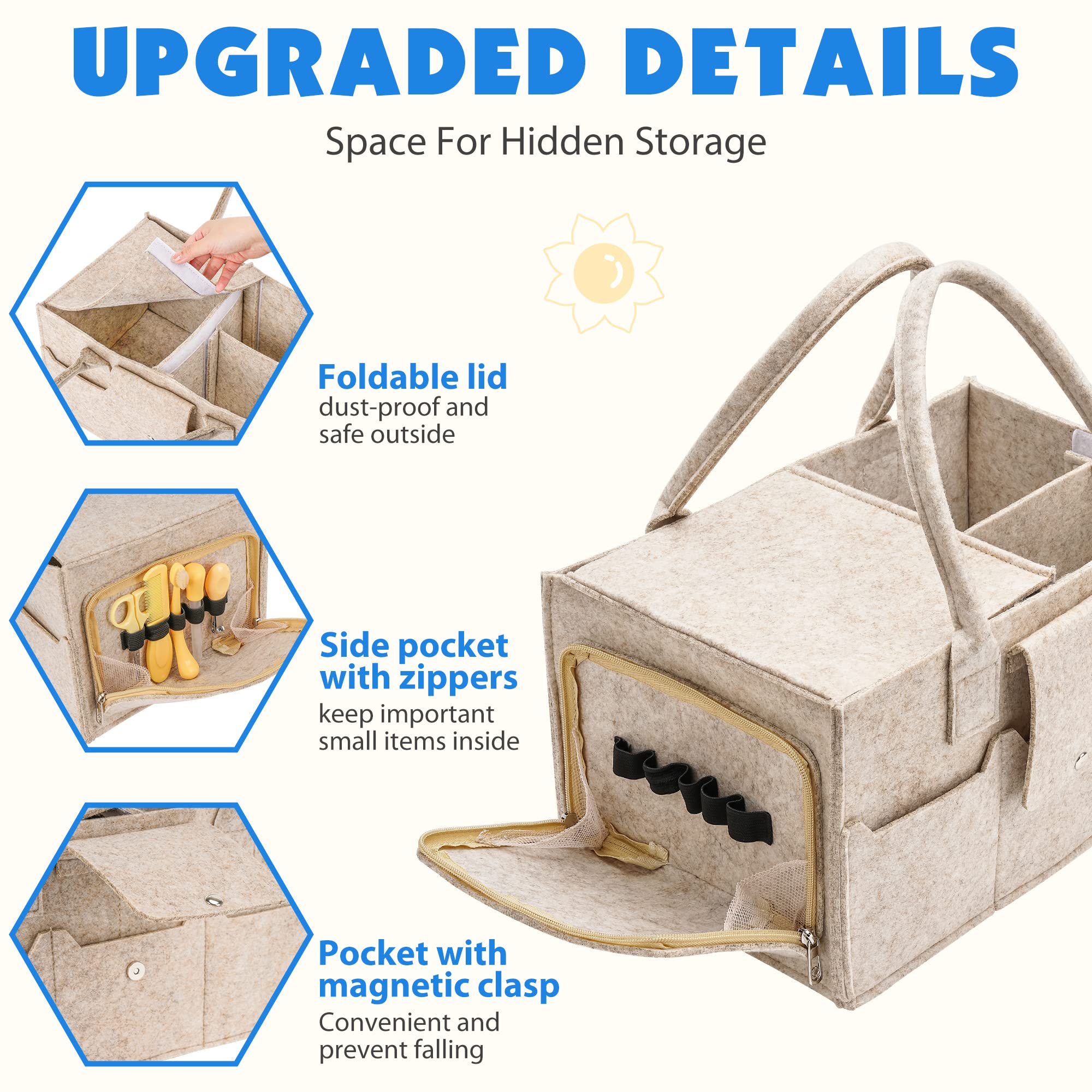 Maliton diaper caddy side pocket with zipper secures small items while on the go