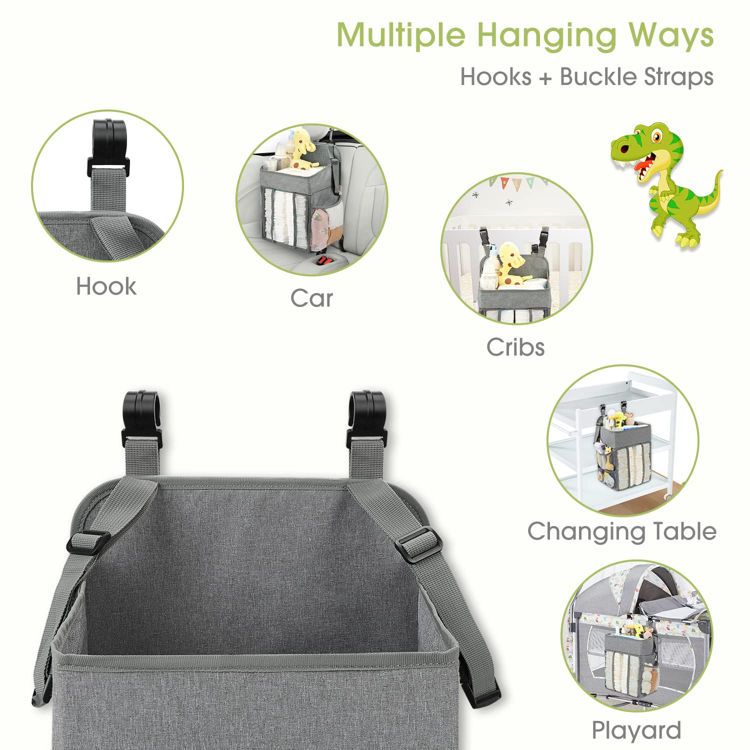Maliton diaper organizer mesh pockets store lotions, powders, and small outfits.