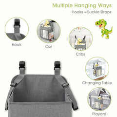 Maliton diaper organizer mesh pockets store lotions, powders, and small outfits.