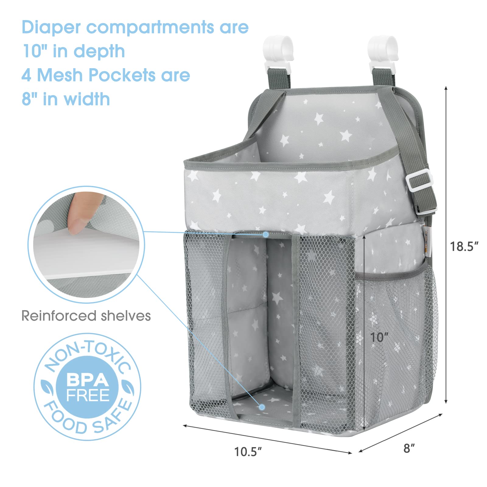 Maliton diaper organizer showing polypropylene board support for sturdy shape