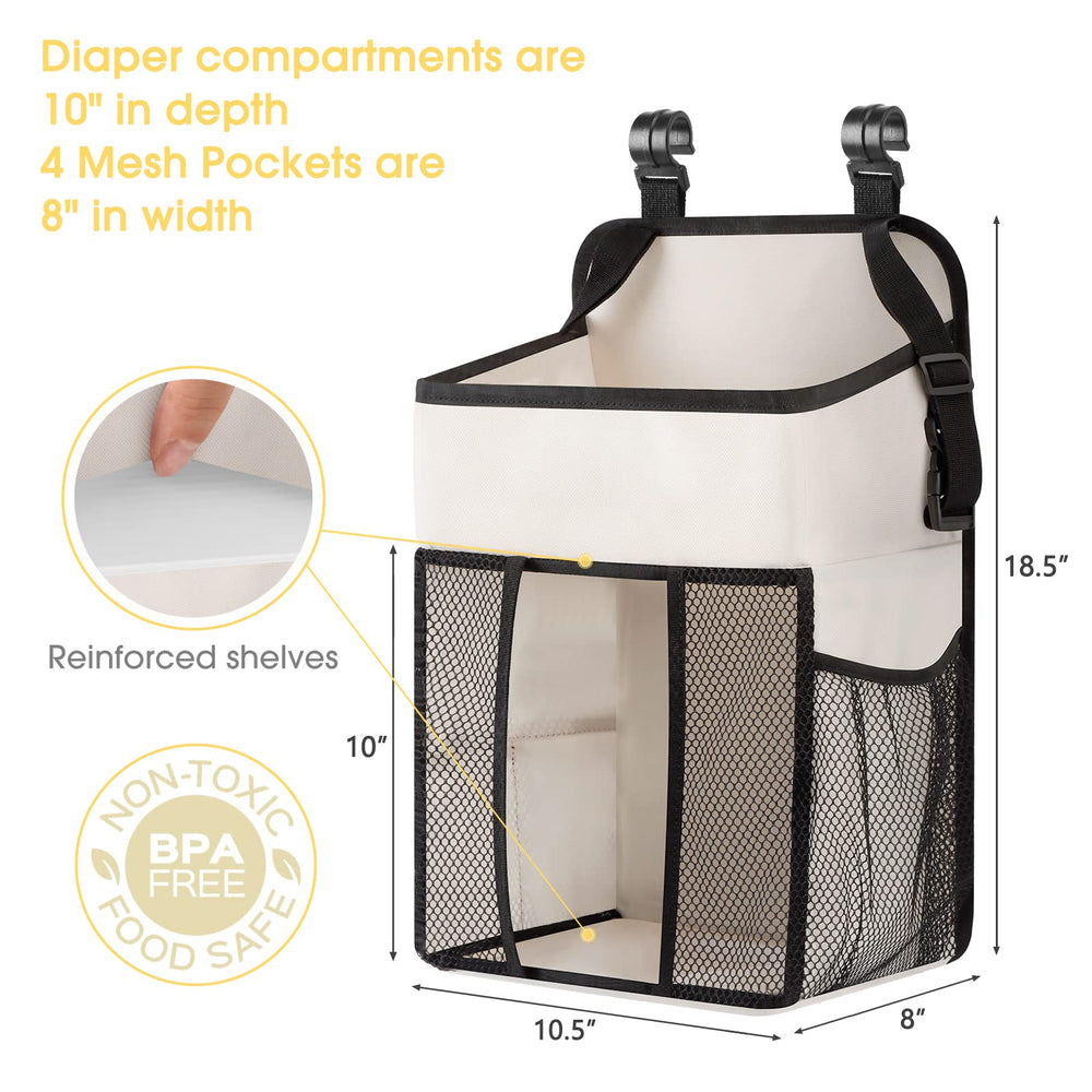 Maliton organizer with mesh side pockets for infant items