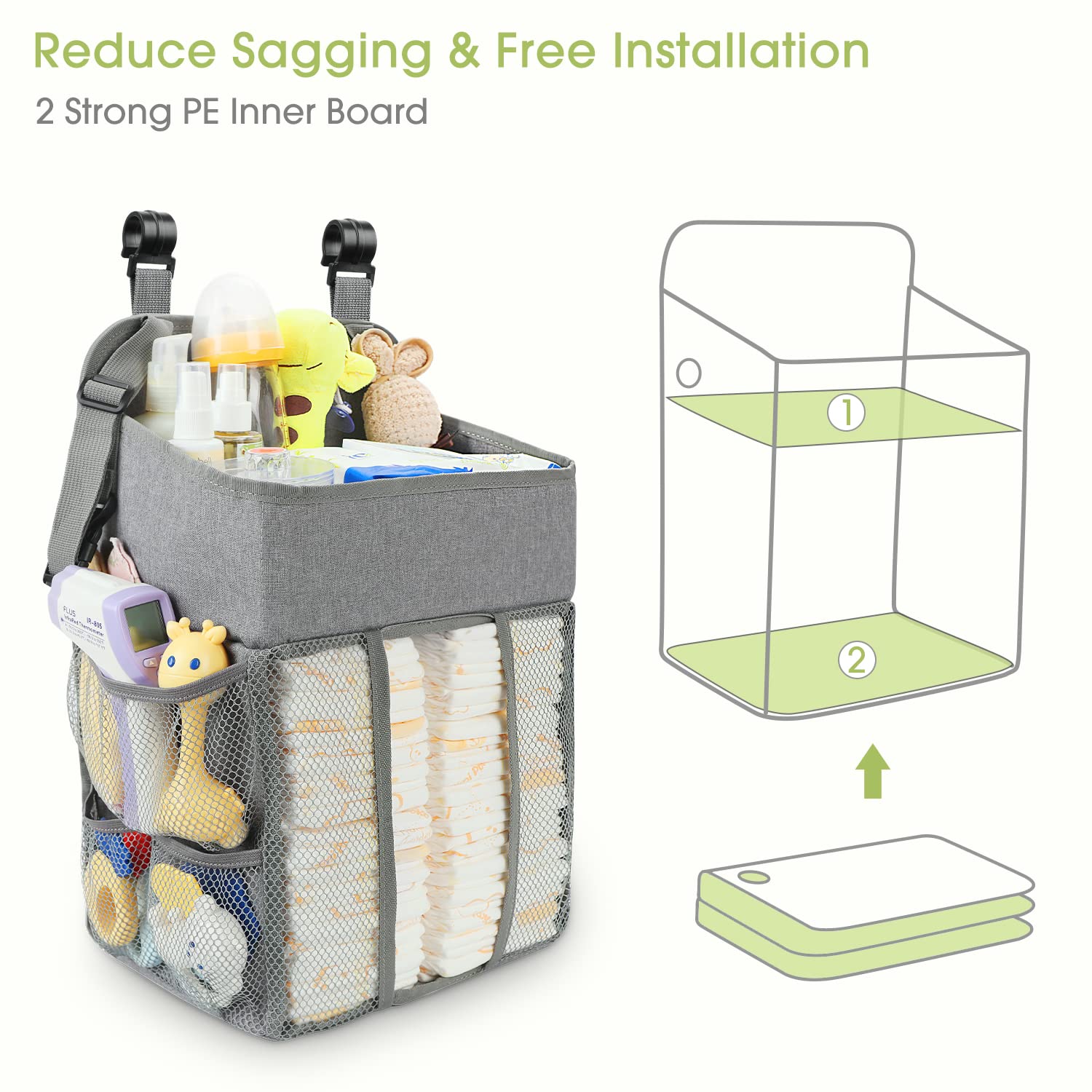 Maliton diaper stack holds 52 diapers indicating large capacity for quick changes.