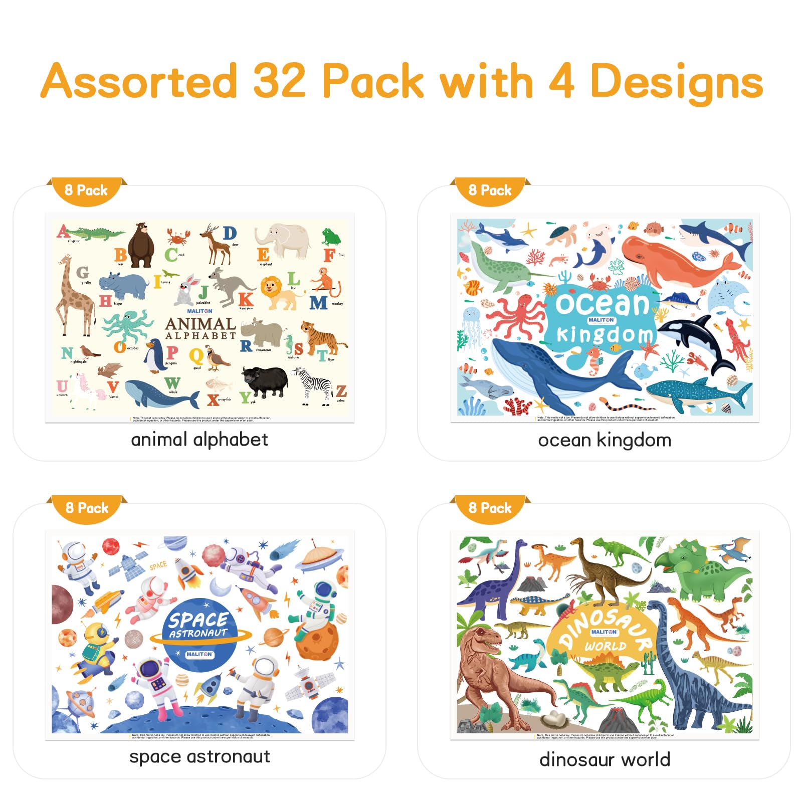 Maliton waterproof placemat surface makes spills easy to wipe away, at home or on the go
