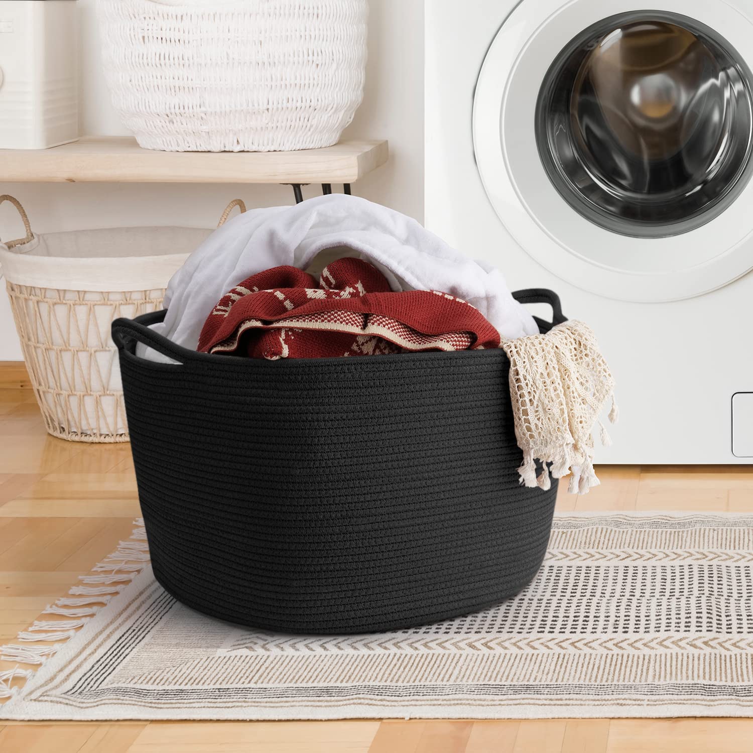 Maliton round basket with easy-access design for quick cleanups