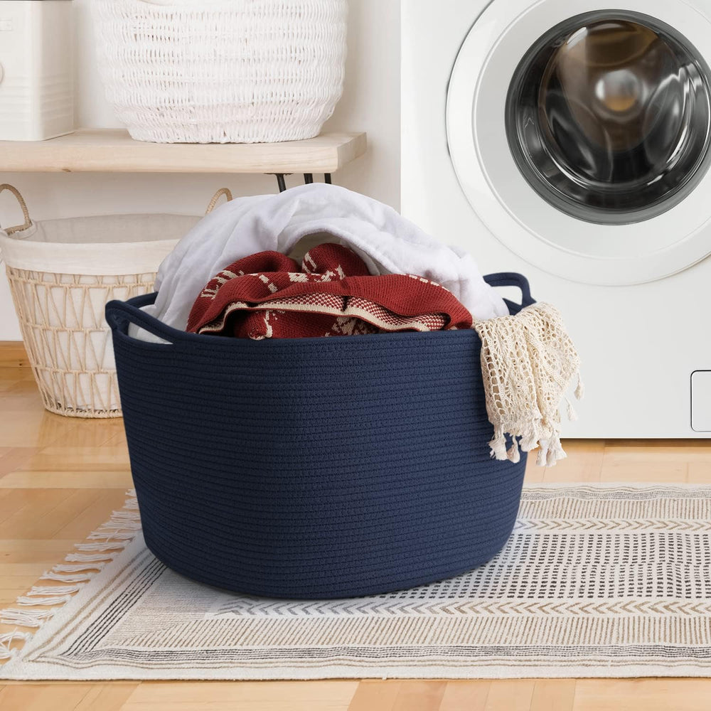 Maliton foldable cotton rope basket ready for relocation and seasonal use.