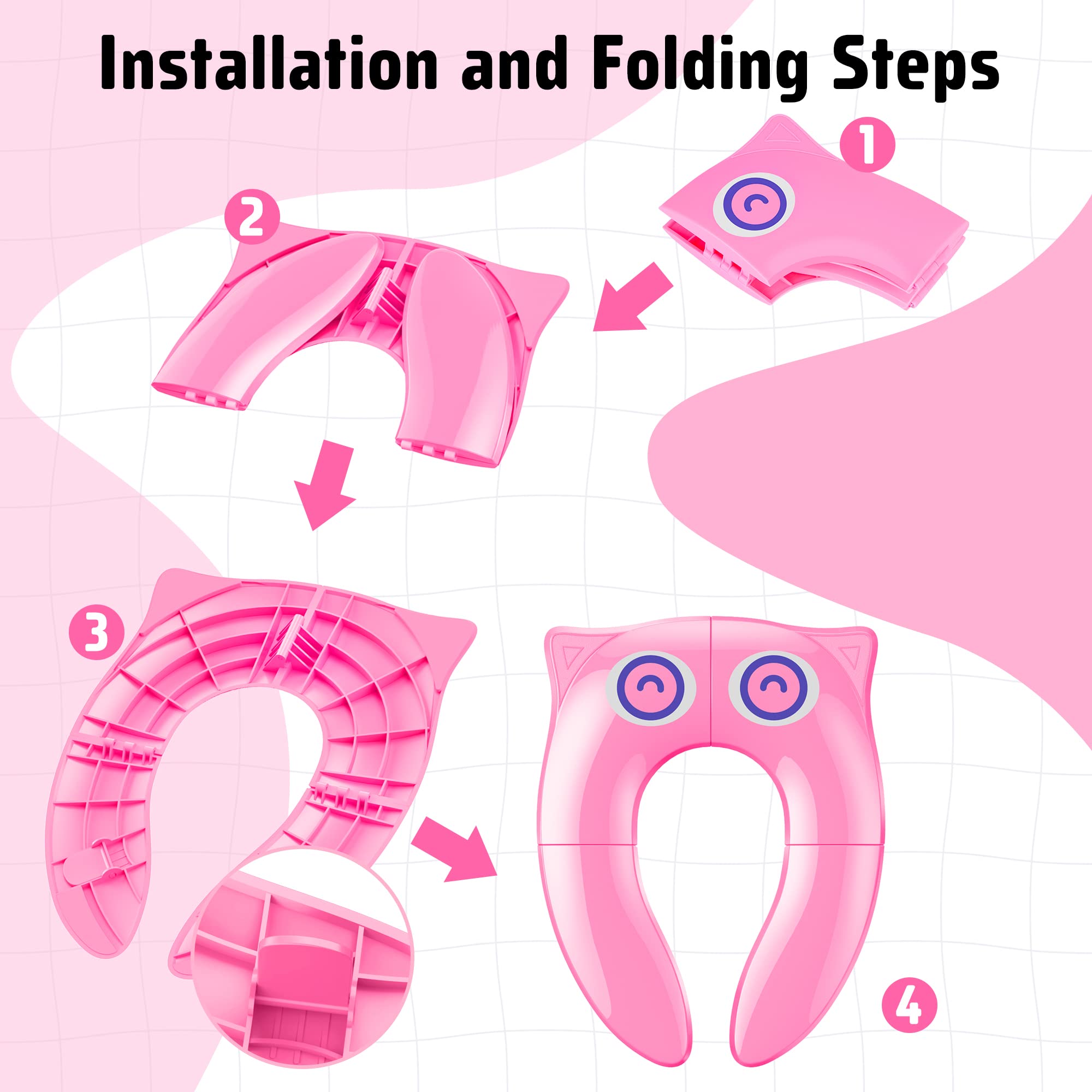 Maliton foldable potty seat collapses to a compact size for home or travel storage