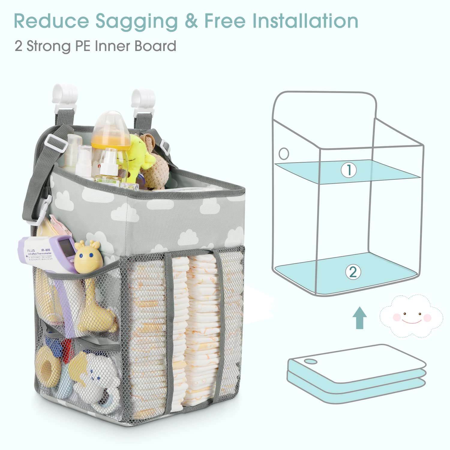 Maliton Hanging Diaper Caddy with four mesh pockets for small supplies