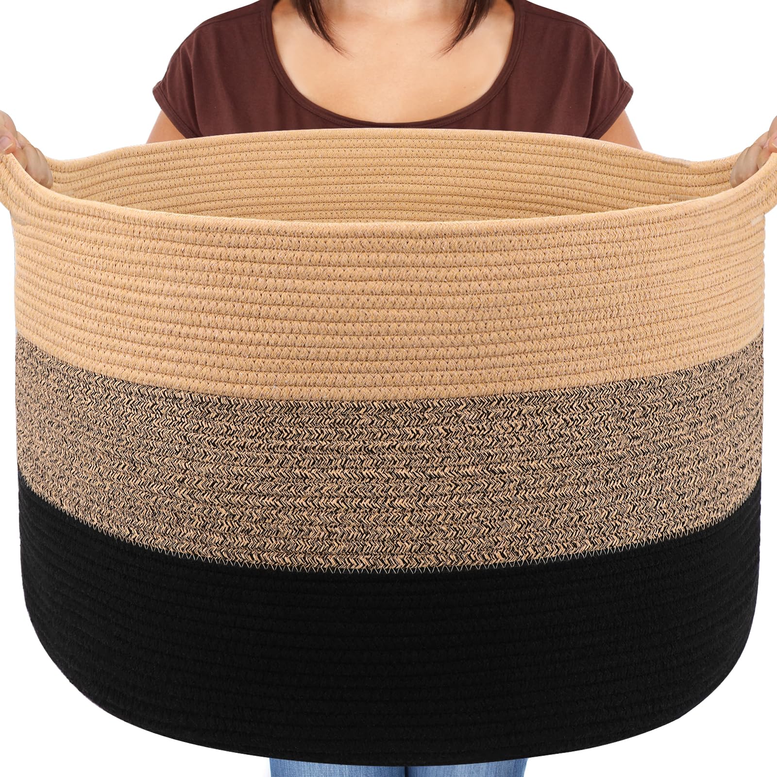 Maliton large woven basket front view showing ample storage for blankets.