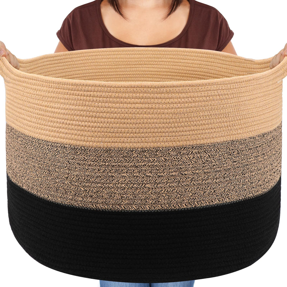 Maliton large woven basket front view showing ample storage for blankets.