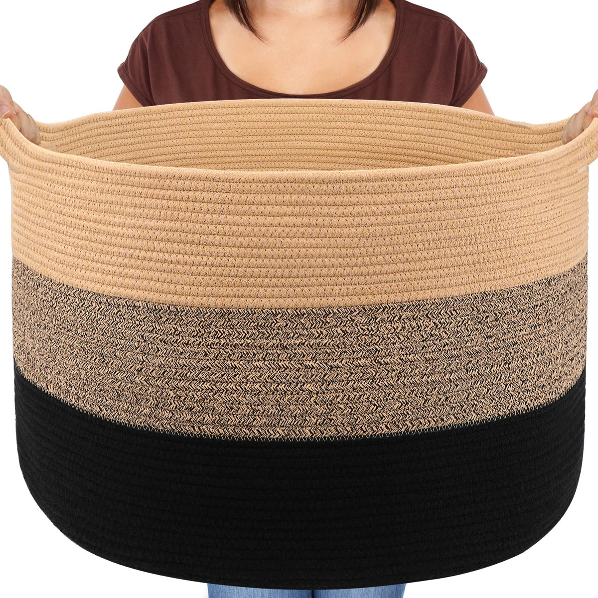Maliton large woven basket front view showing ample storage for blankets.