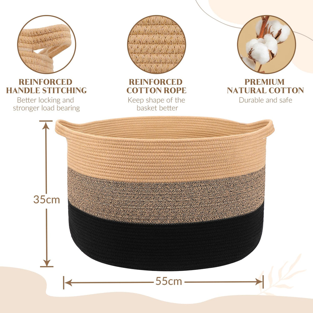 Maliton large woven basket in living room demonstrates versatile organization and neutral decor.