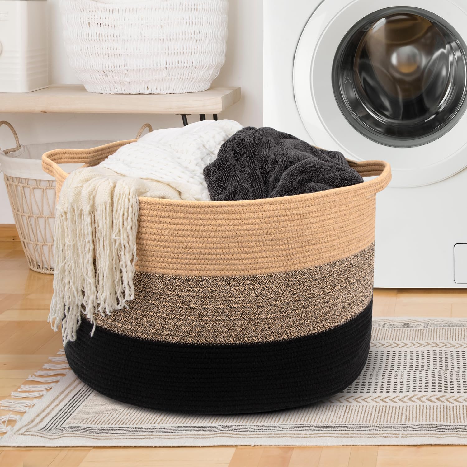 Maliton large woven basket open top ideal for quick toy or towel access.