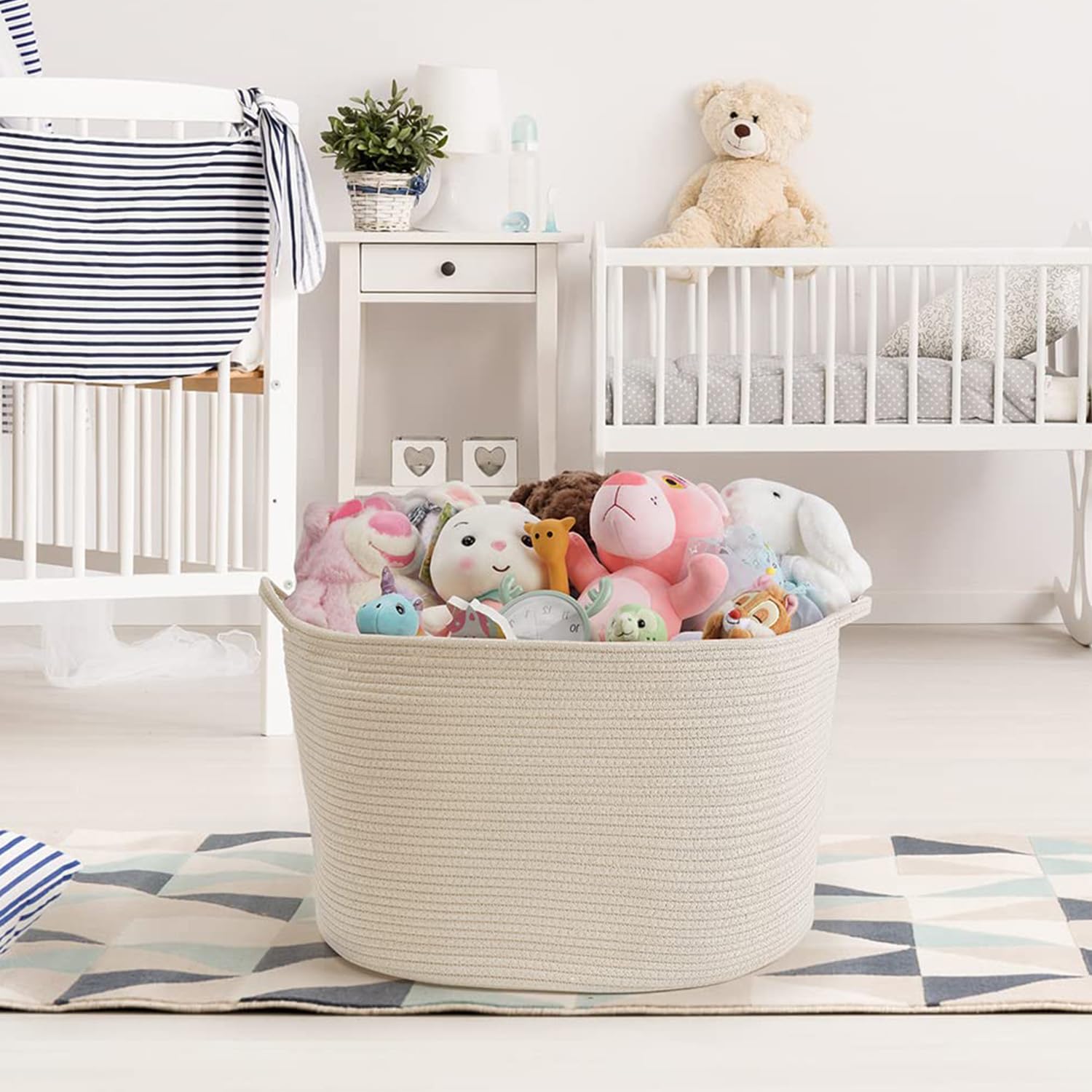 Maliton living room setup with basket blending with decor for tidy space