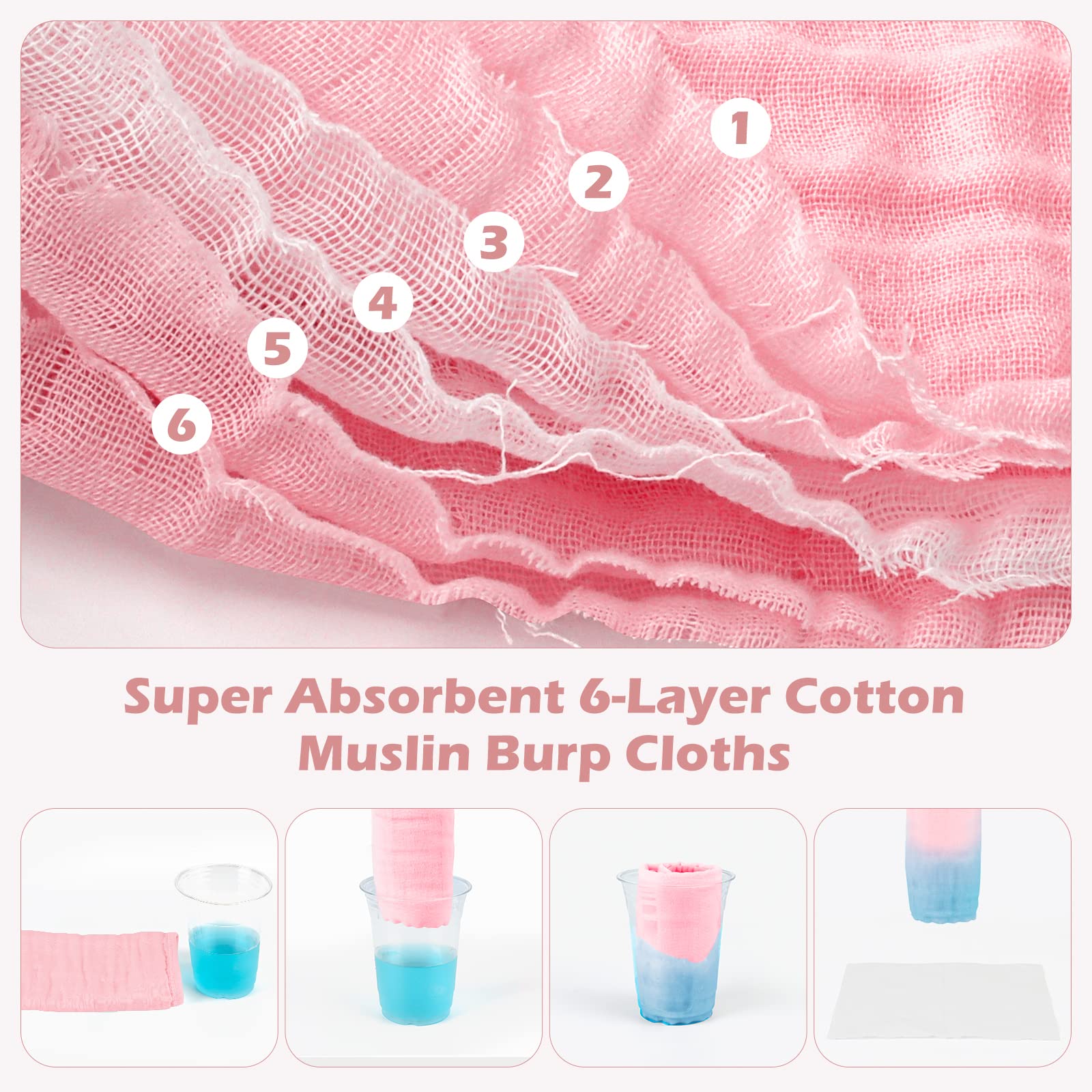 Maliton muslin burp cloths six-pack absorbent layers.