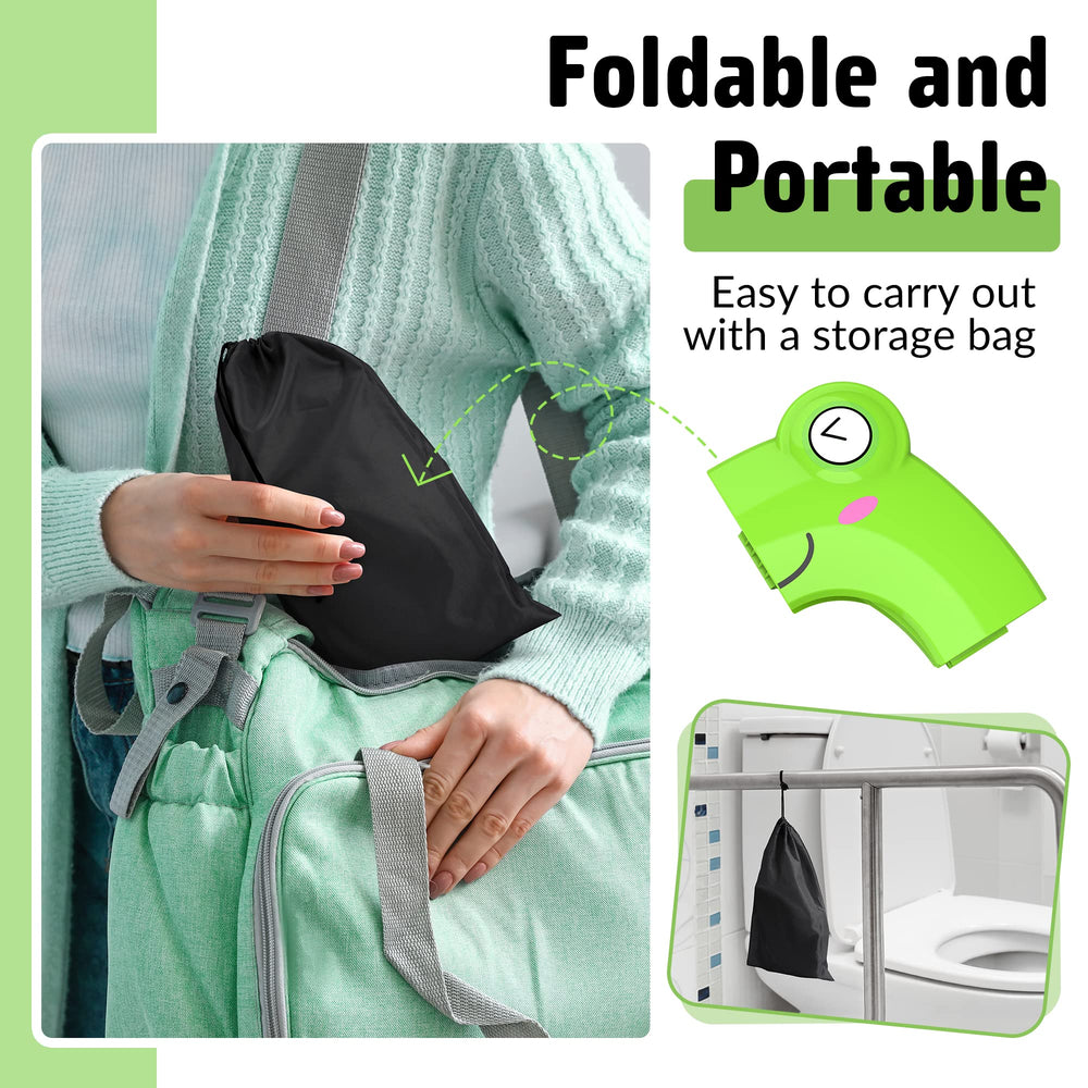 Maliton portable potty seat includes drawstring bag for convenient packing.