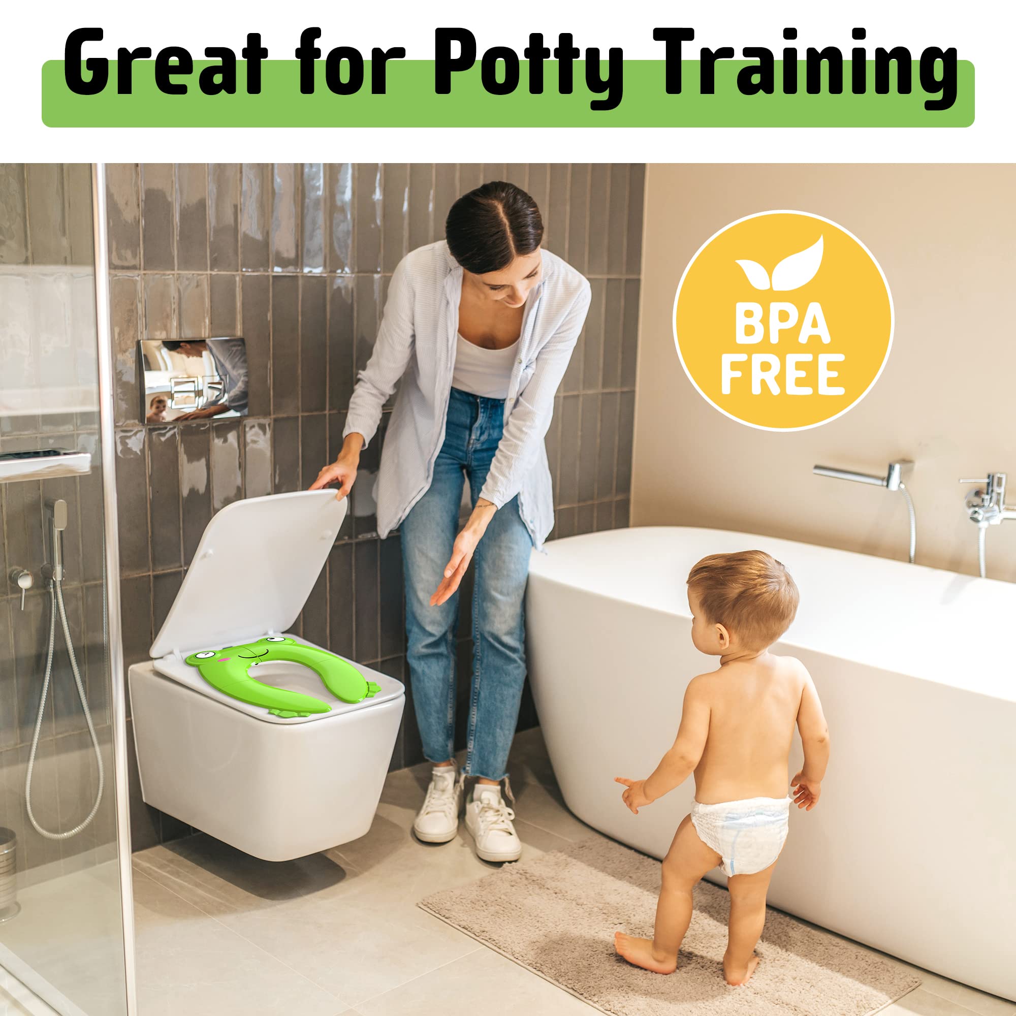Maliton portable potty seat fits most standard and elongated toilets.