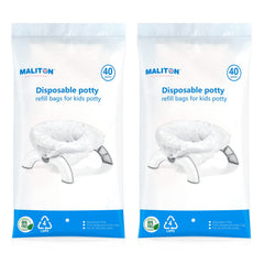 Maliton potty bags universal fit packaging shows 80-count travel-friendly box for parents