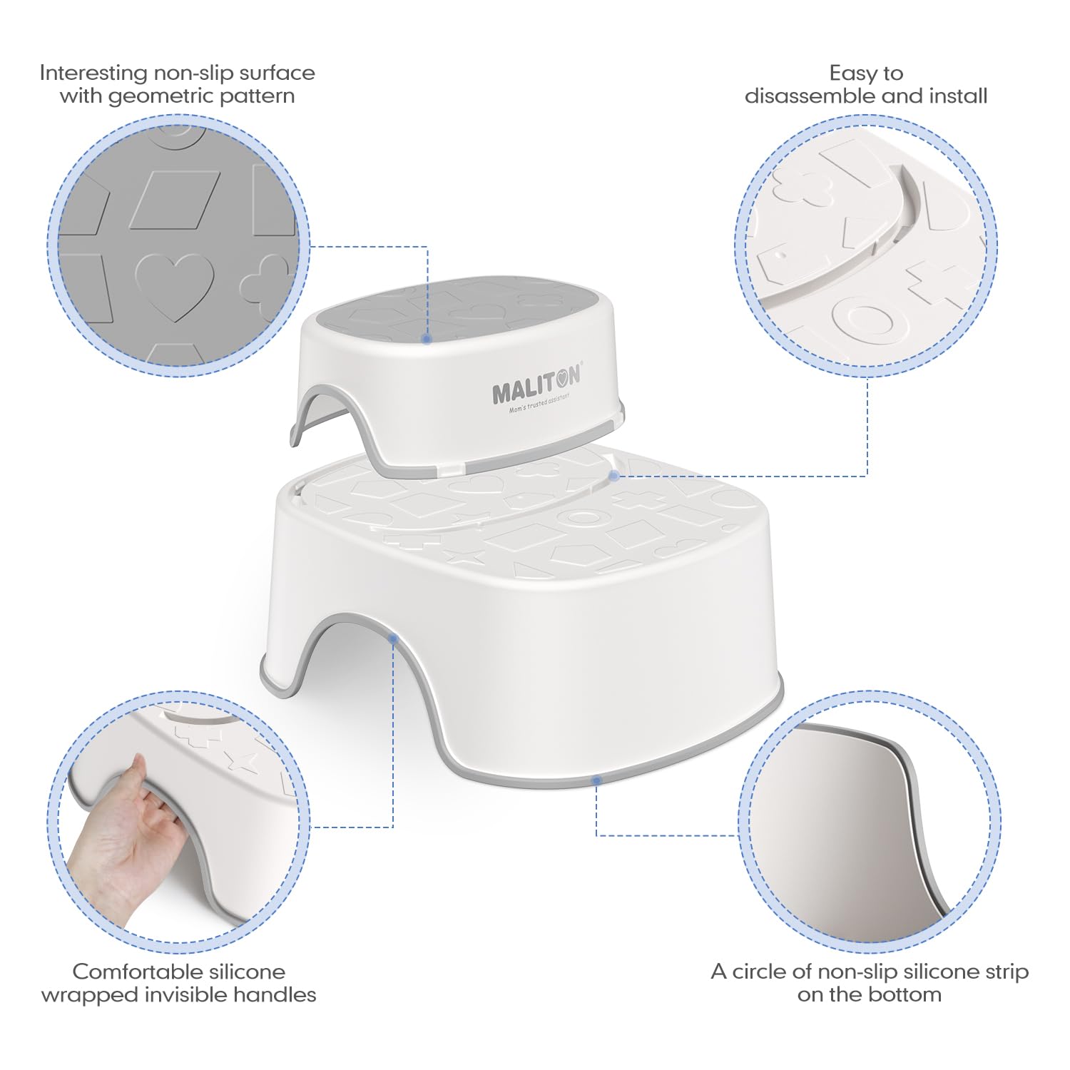 Maliton-potty-step-stool-lightweight-handles offer easy transport and placement.