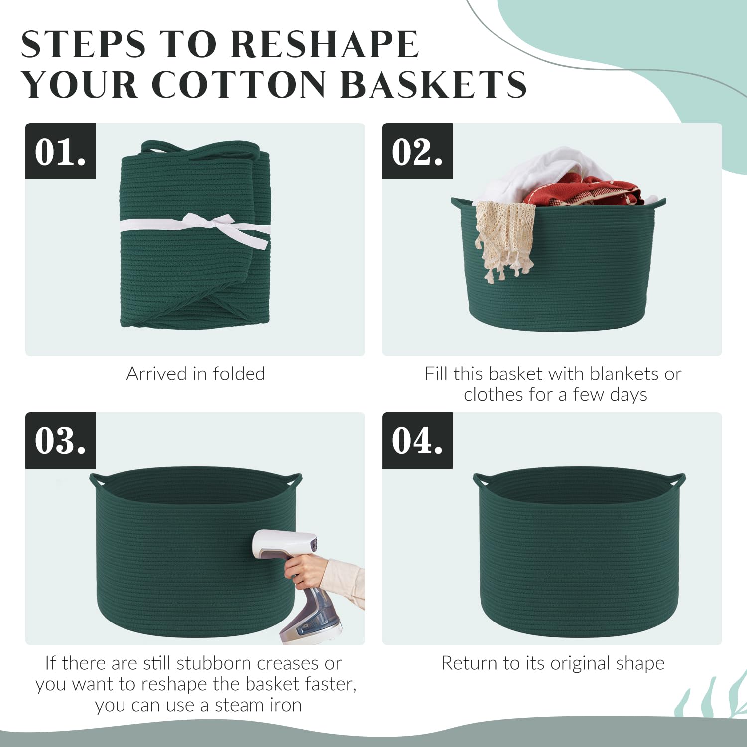 Maliton reinforced handles basket is easy to move between rooms.