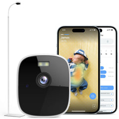 Maliton smart baby monitor on floor stand shows clear 2K video for quick peace of mind.