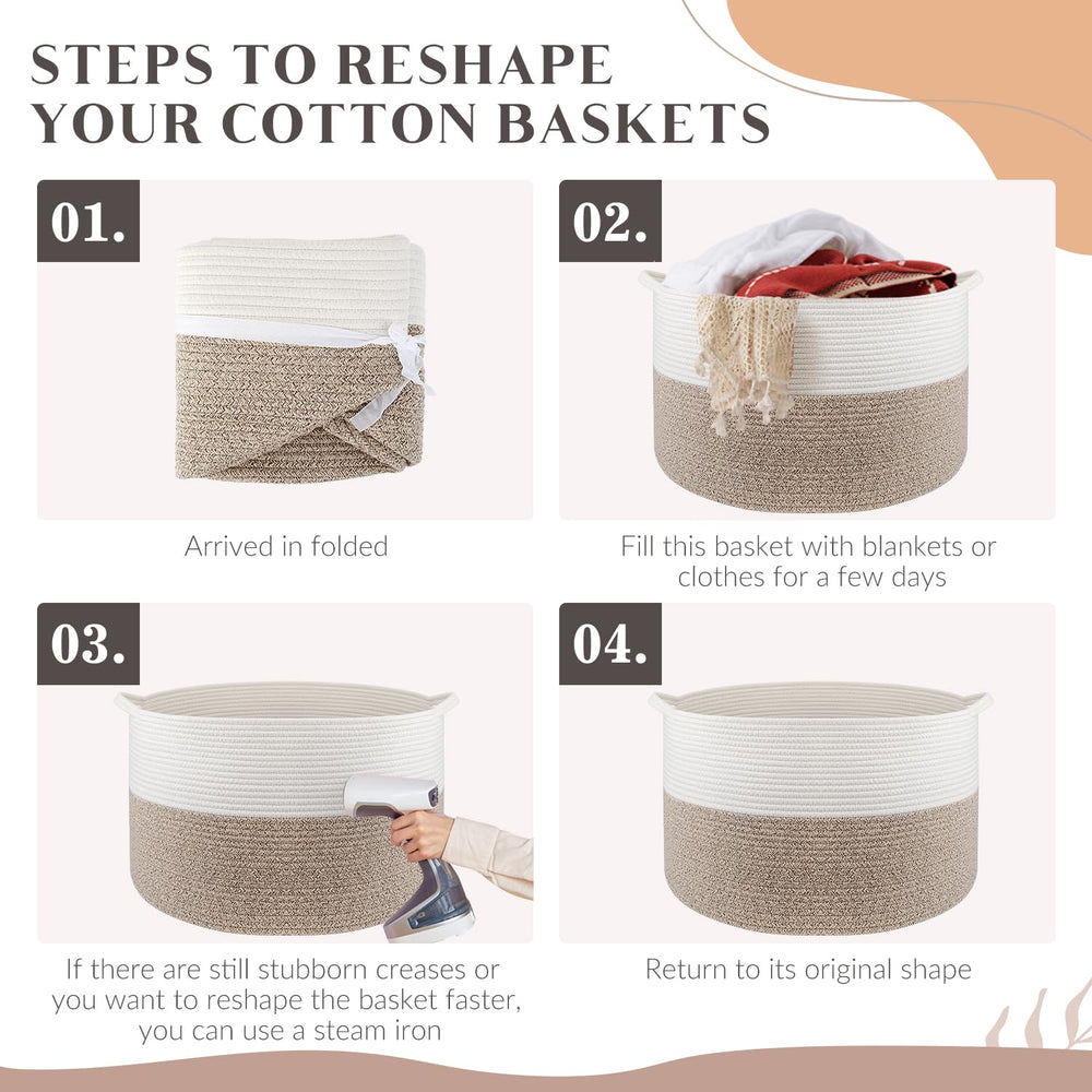 Maliton towel basket in bathroom provides versatile laundry and towel storage.